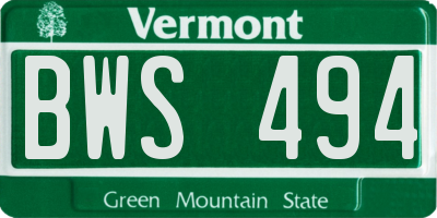 VT license plate BWS494