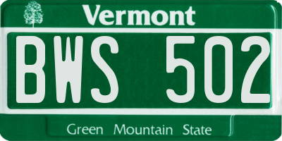 VT license plate BWS502