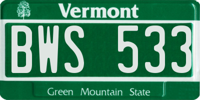 VT license plate BWS533