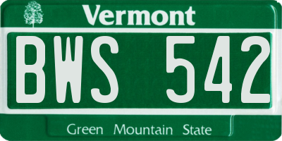 VT license plate BWS542