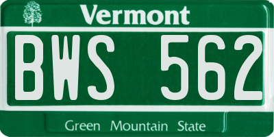 VT license plate BWS562