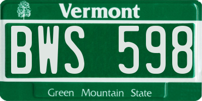 VT license plate BWS598