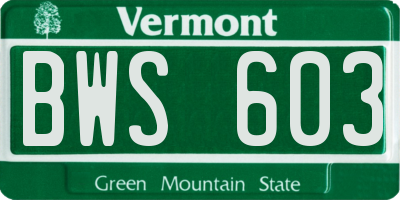 VT license plate BWS603