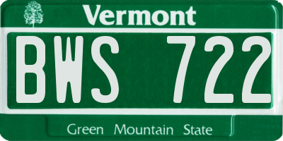VT license plate BWS722
