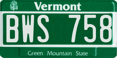 VT license plate BWS758