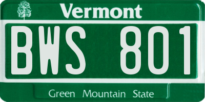 VT license plate BWS801