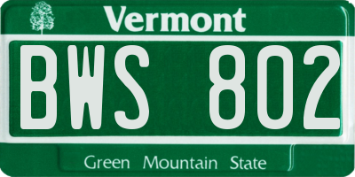 VT license plate BWS802