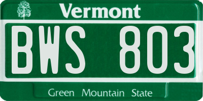 VT license plate BWS803