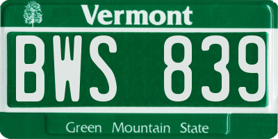 VT license plate BWS839
