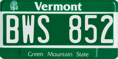 VT license plate BWS852