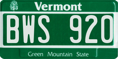VT license plate BWS920