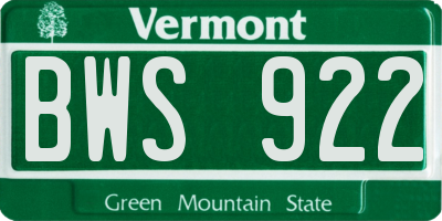 VT license plate BWS922