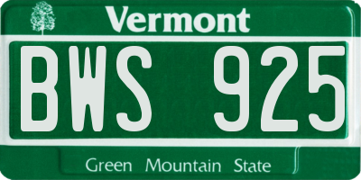 VT license plate BWS925