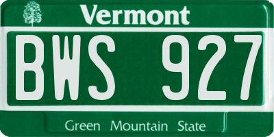 VT license plate BWS927