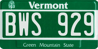 VT license plate BWS929