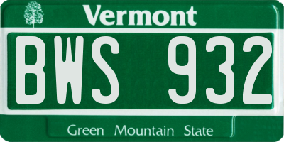 VT license plate BWS932