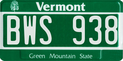 VT license plate BWS938
