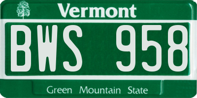 VT license plate BWS958