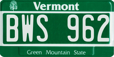 VT license plate BWS962
