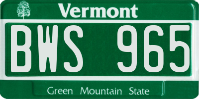 VT license plate BWS965