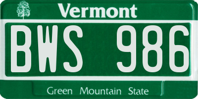 VT license plate BWS986