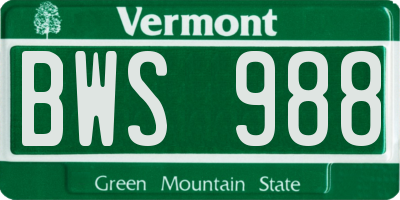 VT license plate BWS988