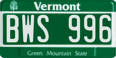 VT license plate BWS996