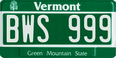 VT license plate BWS999