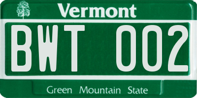 VT license plate BWT002