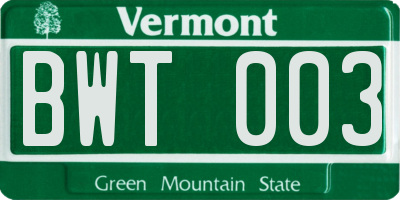VT license plate BWT003