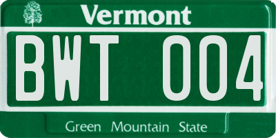 VT license plate BWT004