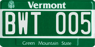 VT license plate BWT005