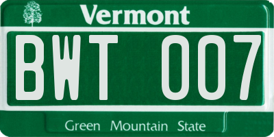 VT license plate BWT007
