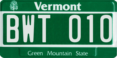 VT license plate BWT010