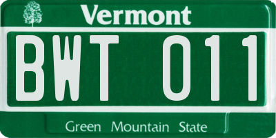 VT license plate BWT011