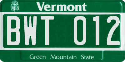 VT license plate BWT012
