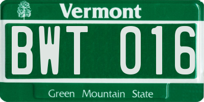 VT license plate BWT016