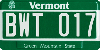 VT license plate BWT017