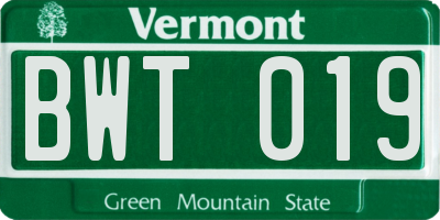 VT license plate BWT019