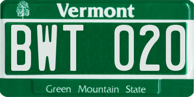 VT license plate BWT020