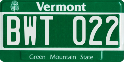 VT license plate BWT022
