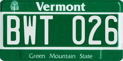 VT license plate BWT026