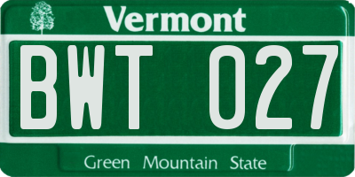 VT license plate BWT027