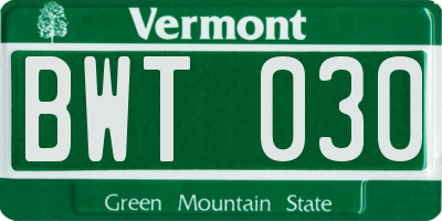 VT license plate BWT030