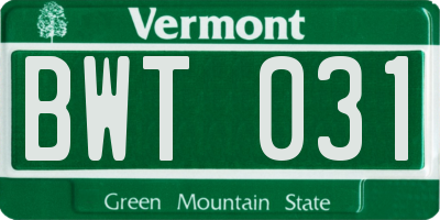 VT license plate BWT031