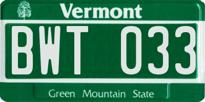 VT license plate BWT033