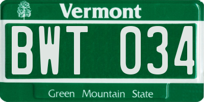 VT license plate BWT034