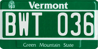 VT license plate BWT036