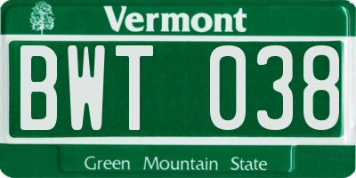 VT license plate BWT038
