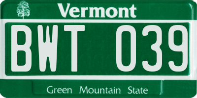 VT license plate BWT039